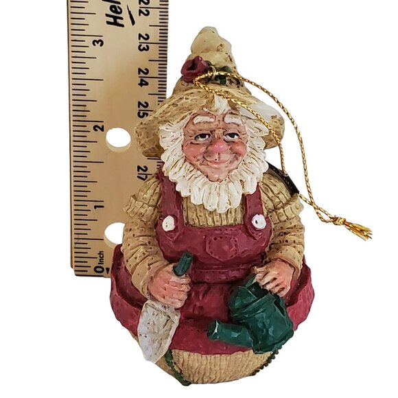 VTG Garden Gnome Santa Ornament 3.5" Watering Can & Shovel Hand-Painted Resin - Picture 5 of 6